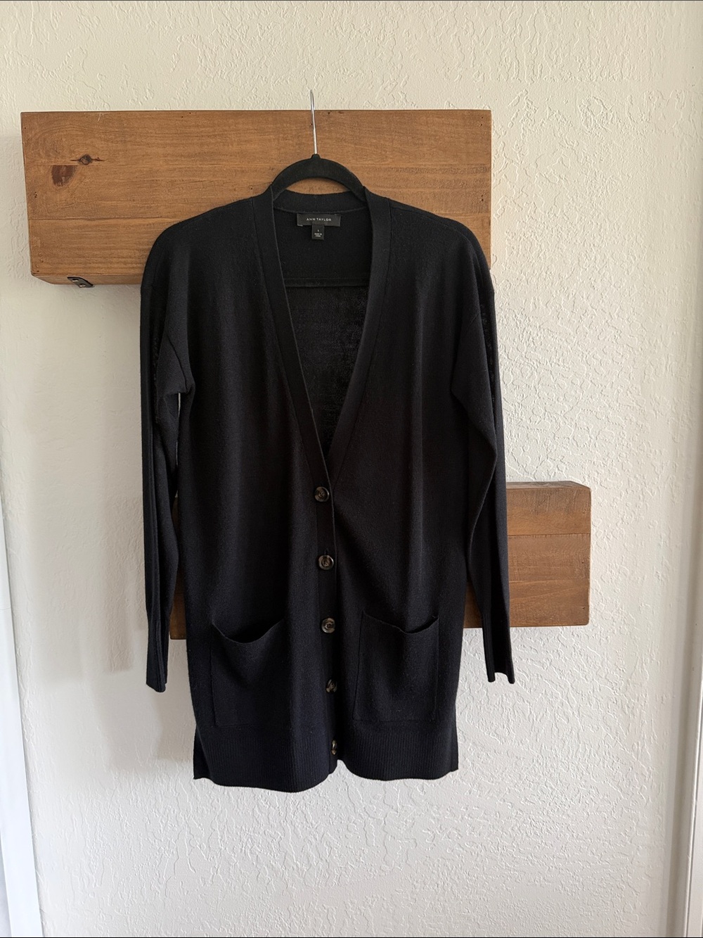 Ann Taylor Black Long Wool Knit Cardigan